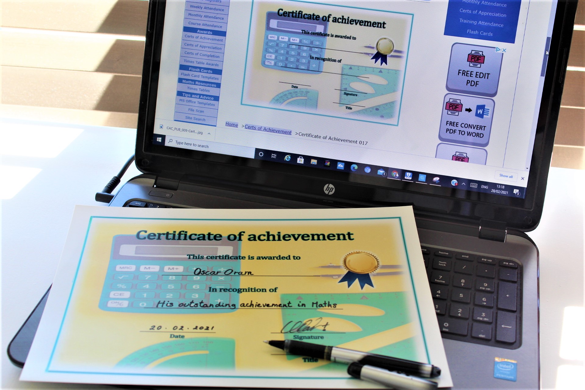 Certificates of Achievement, Completion and Appreciation