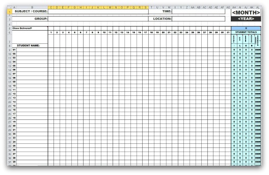 editable excel student attendance template