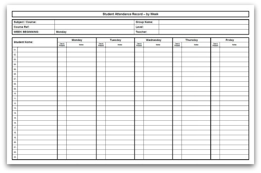 Free printable attendance chart roster template templates free